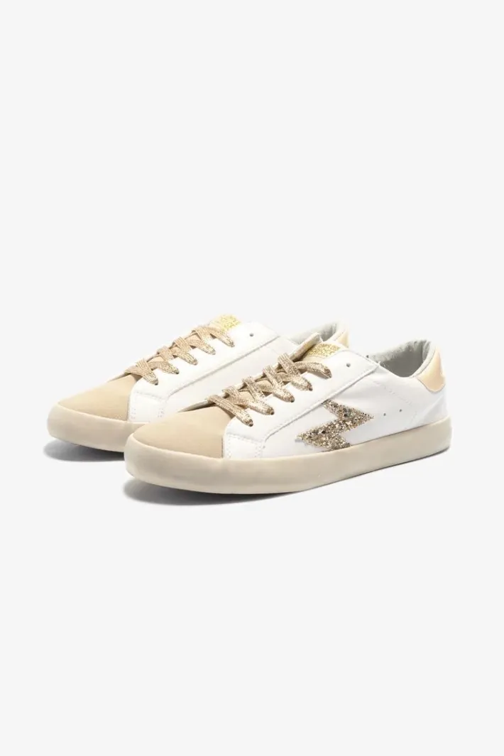 Le Temps des Cerises Baskets Soho Blanches A Paillettes Dorees Gold Hot