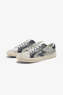 Le Temps des Cerises Baskets Soho Bleues A Paillettes Argentees Shiny New