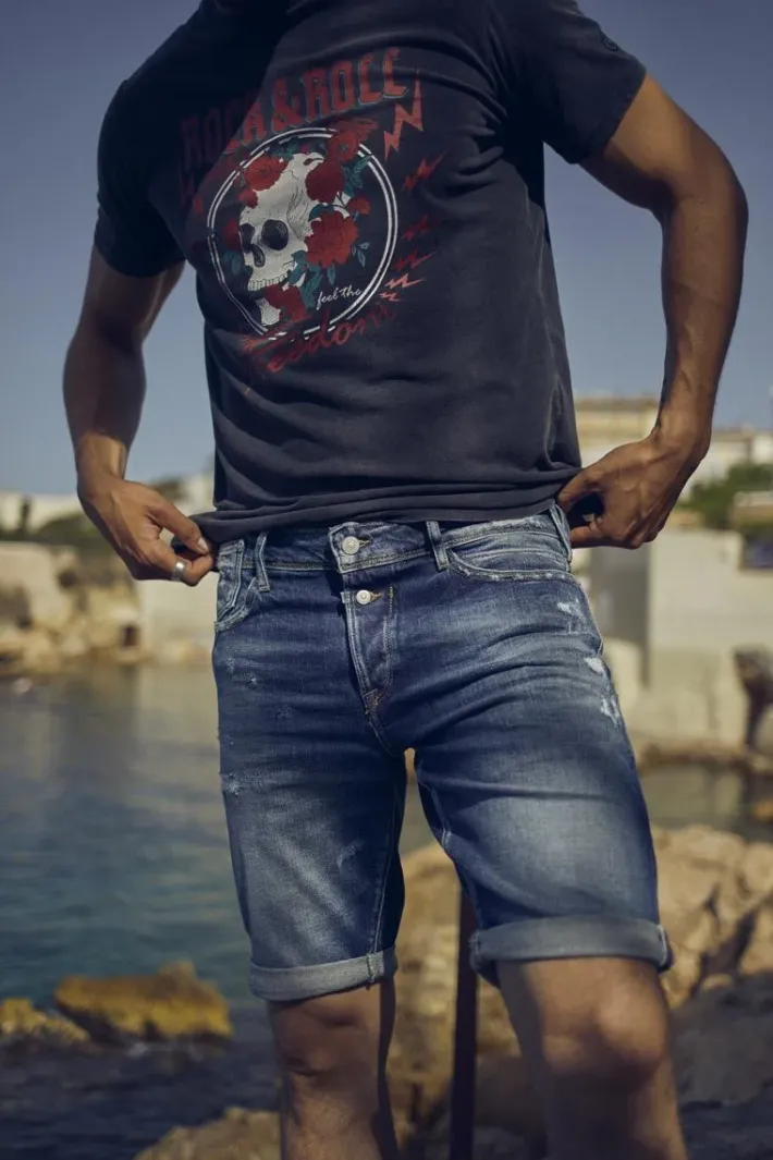 Le Temps des Cerises Bermuda Laredo En Jeans Bleu Fonce Destroy Blue Outlet