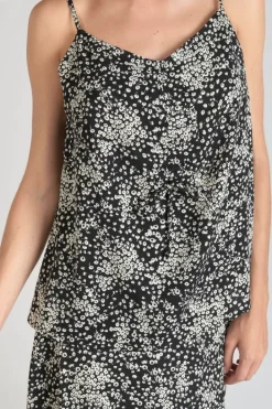 Le Temps des Cerises Caraco Veronic A Motif Fleuri Noir Et Blanc Black Flower Outlet