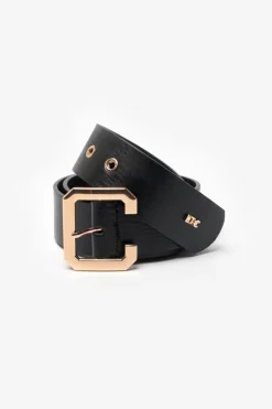 Le Temps des Cerises Ceinture Julia En Cuir Noir Black/Gold Discount