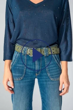 Le Temps des Cerises Ceinture Minog En Daim Kaki Lizard Discount
