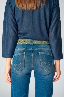 Le Temps des Cerises Ceinture Minog En Daim Kaki Lizard Discount