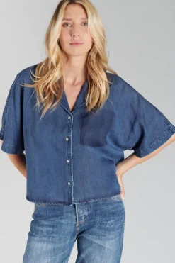 Le Temps des Cerises Chemise Alama En Tencel Bleu Stone Outlet