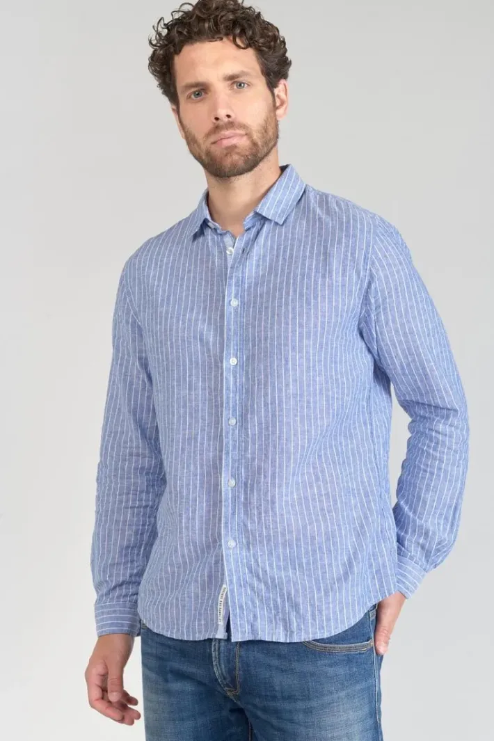 Le Temps des Cerises Chemise Bolko En Lin Melange Bleu Ciel Peacoat Cheap
