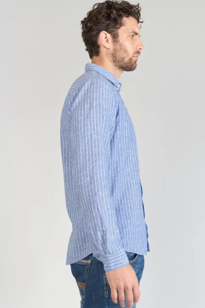 Le Temps des Cerises Chemise Bolko En Lin Melange Bleu Ciel Peacoat Cheap