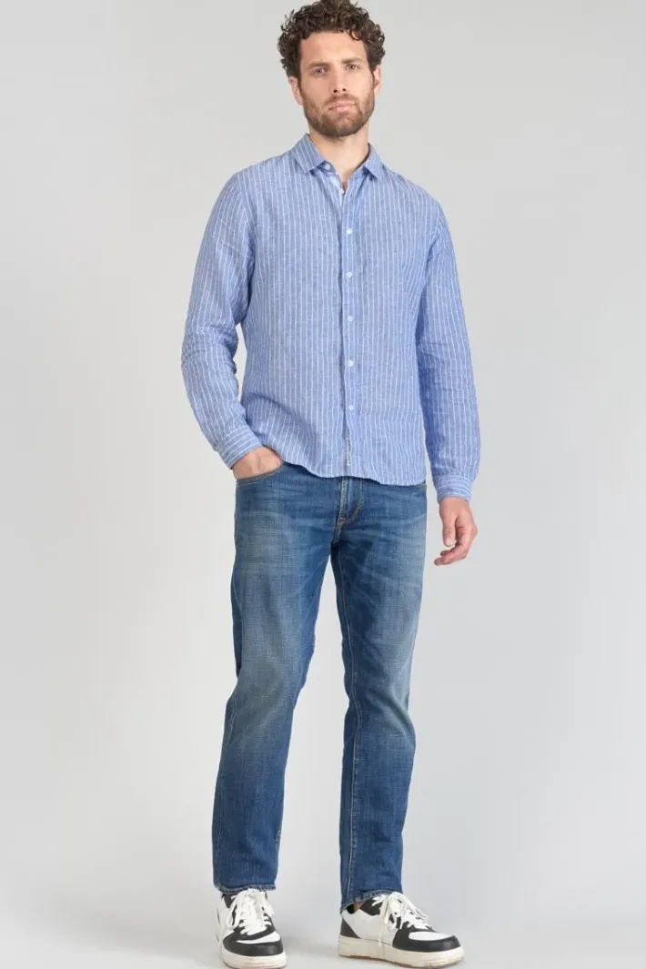 Le Temps des Cerises Chemise Bolko En Lin Melange Bleu Ciel Peacoat Cheap