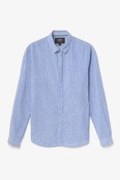Le Temps des Cerises Chemise Bolko En Lin Melange Bleu Ciel Peacoat Cheap