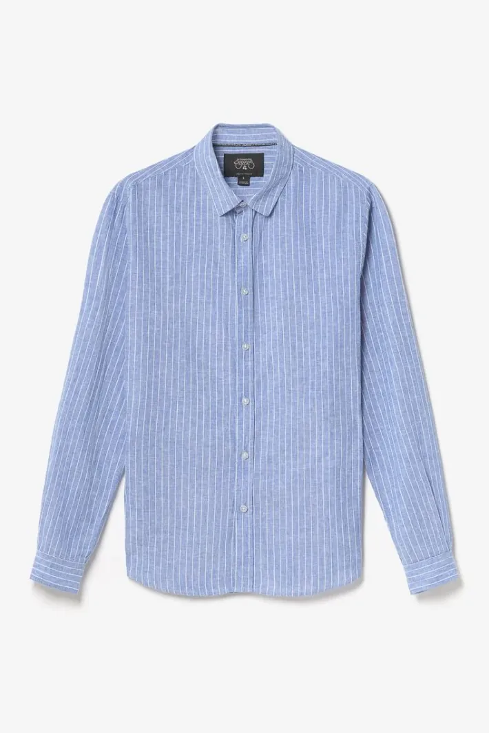 Le Temps des Cerises Chemise Bolko En Lin Melange Bleu Ciel Peacoat Cheap