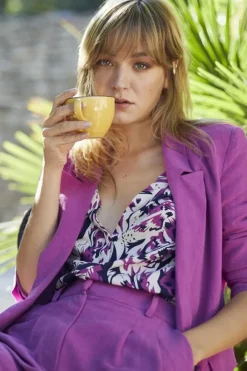 Le Temps des Cerises Chemise Gabryel A Motif Jungle Violine Aster Cheap
