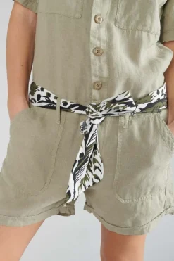 Le Temps des Cerises Combi-Short Barasse En Lin Kaki Clair Sea Spray Clearance
