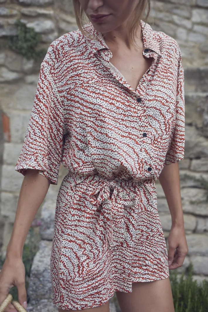 Le Temps des Cerises Combi-Short Zely A Motif Orange Et Noir Orange Zebra Sale