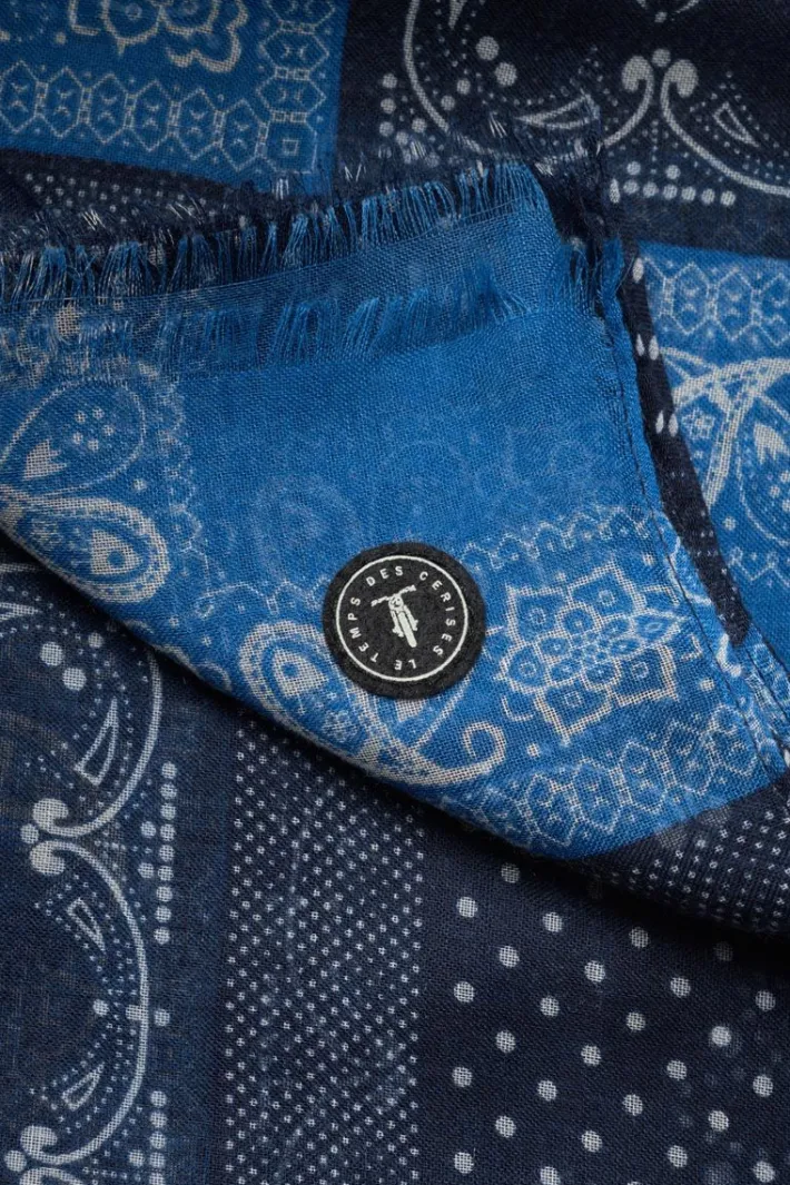 Le Temps des Cerises Foulard Brite A Motif Cachemire Bleu Peacoat Shop