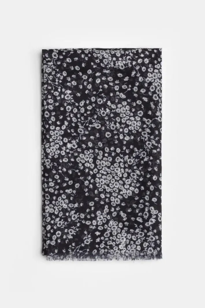 Le Temps des Cerises Foulard Jadida A Motif Fleuri Noir Et Blanc Black Flower Shop