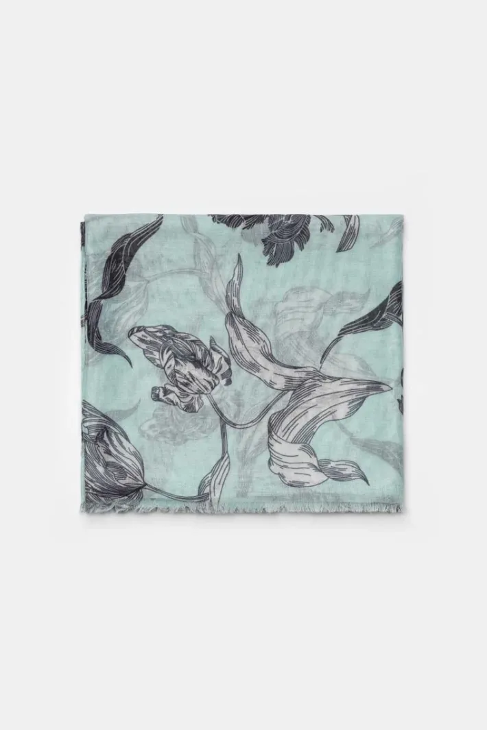 Le Temps des Cerises Foulard Myriam A Motif Fleuri Vert D'Eau Icy Sale