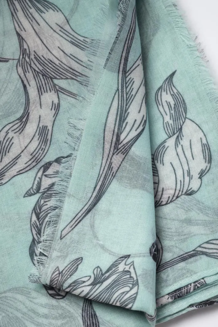 Le Temps des Cerises Foulard Myriam A Motif Fleuri Vert D'Eau Icy Sale