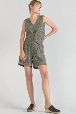 Le Temps des Cerises Gilet Gish Kaki A Motif Fleuri Lizard Online