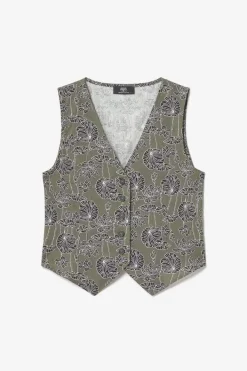 Le Temps des Cerises Gilet Gish Kaki A Motif Fleuri Lizard Online