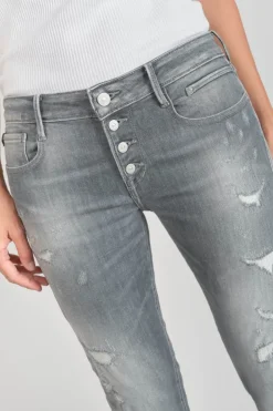 Le Temps des Cerises Goudes Power Skinny 7/8Eme Jeans Destroy Gris N°3 Grey New
