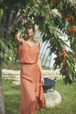 Le Temps des Cerises Jupe Longue Gino En Jacquard Zebre Orange Corail Coral Rose Fashion