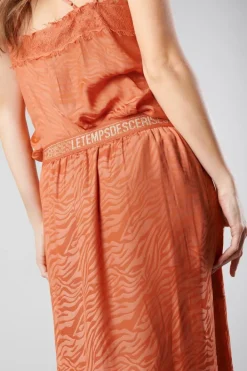 Le Temps des Cerises Jupe Longue Gino En Jacquard Zebre Orange Corail Coral Rose Fashion