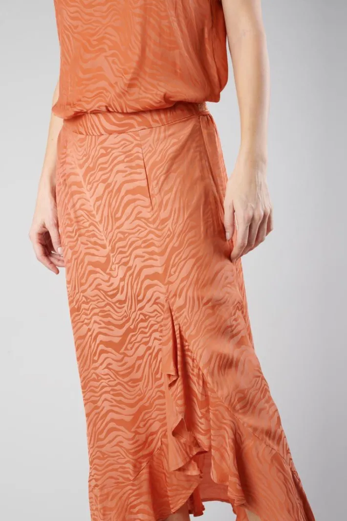 Le Temps des Cerises Jupe Longue Gino En Jacquard Zebre Orange Corail Coral Rose Fashion