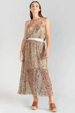Le Temps des Cerises Jupe Longue Ran Doree A Motif Fleuri Gold Online
