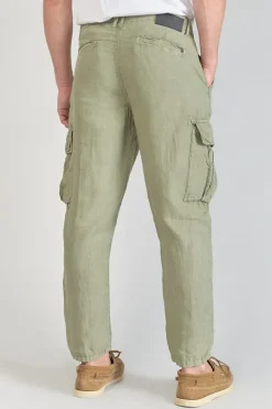 Le Temps des Cerises Pantalon Cargo En Lin Oddo Kaki Clair Sea Spray Fashion