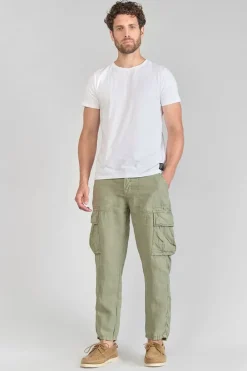 Le Temps des Cerises Pantalon Cargo En Lin Oddo Kaki Clair Sea Spray Fashion