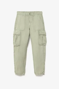 Le Temps des Cerises Pantalon Cargo En Lin Oddo Kaki Clair Sea Spray Fashion