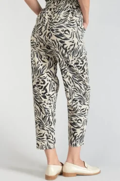Le Temps des Cerises Pantalon En Lin Melange Rida A Motif Animalier Zebra Outlet