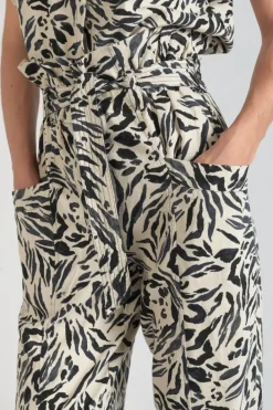 Le Temps des Cerises Pantalon En Lin Melange Rida A Motif Animalier Zebra Outlet