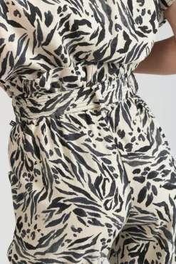 Le Temps des Cerises Pantalon En Lin Melange Rida A Motif Animalier Zebra Outlet