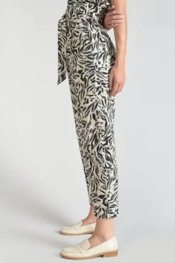Le Temps des Cerises Pantalon En Lin Melange Rida A Motif Animalier Zebra Outlet