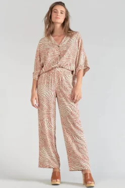 Le Temps des Cerises Pantalon Fluide Yesa A Motif Orange Et Noir Orange Zebra Online