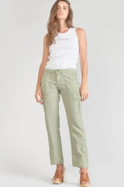 Le Temps des Cerises Pantalon Louisa En Lin Vert Amande Sea Spray New