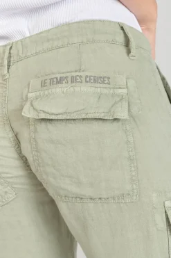 Le Temps des Cerises Pantalon Louisa En Lin Vert Amande Sea Spray New