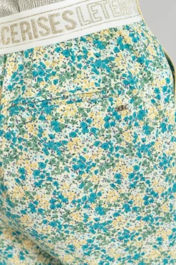 Le Temps des Cerises Pantalon Rani A Motif Fleuri Vert Et Bleu Liberty Blue Store
