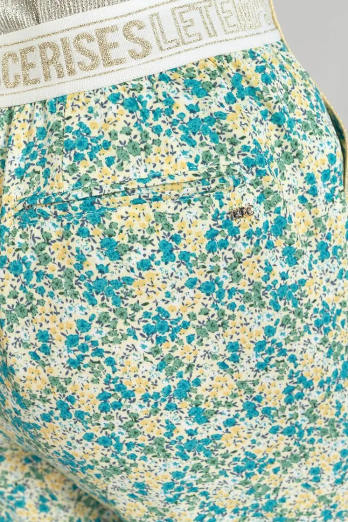 Le Temps des Cerises Pantalon Rani A Motif Fleuri Vert Et Bleu Liberty Blue Store