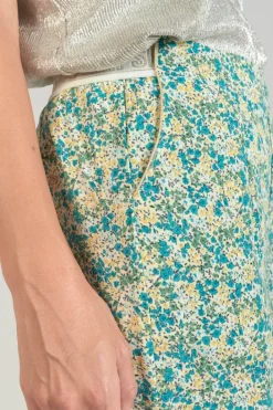Le Temps des Cerises Pantalon Rani A Motif Fleuri Vert Et Bleu Liberty Blue Store