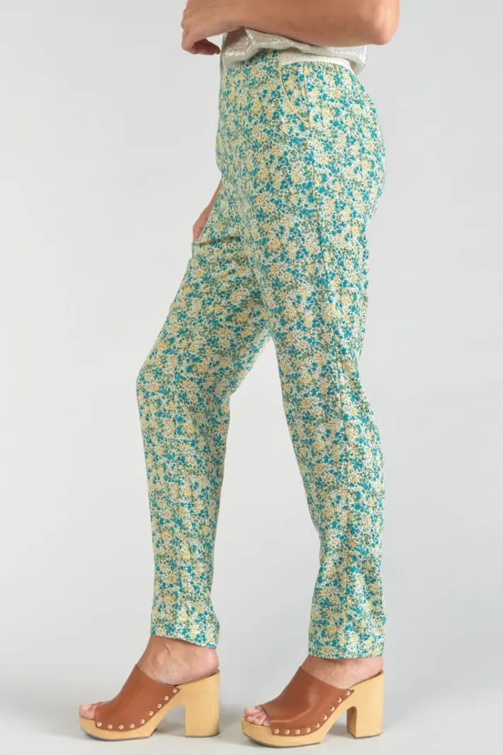Le Temps des Cerises Pantalon Rani A Motif Fleuri Vert Et Bleu Liberty Blue Store