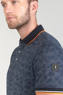 Le Temps des Cerises Polo Nevor Jacquard A Motif Feuilles Peacoat Cheap