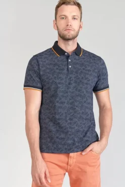 Le Temps des Cerises Polo Nevor Jacquard A Motif Feuilles Peacoat Cheap