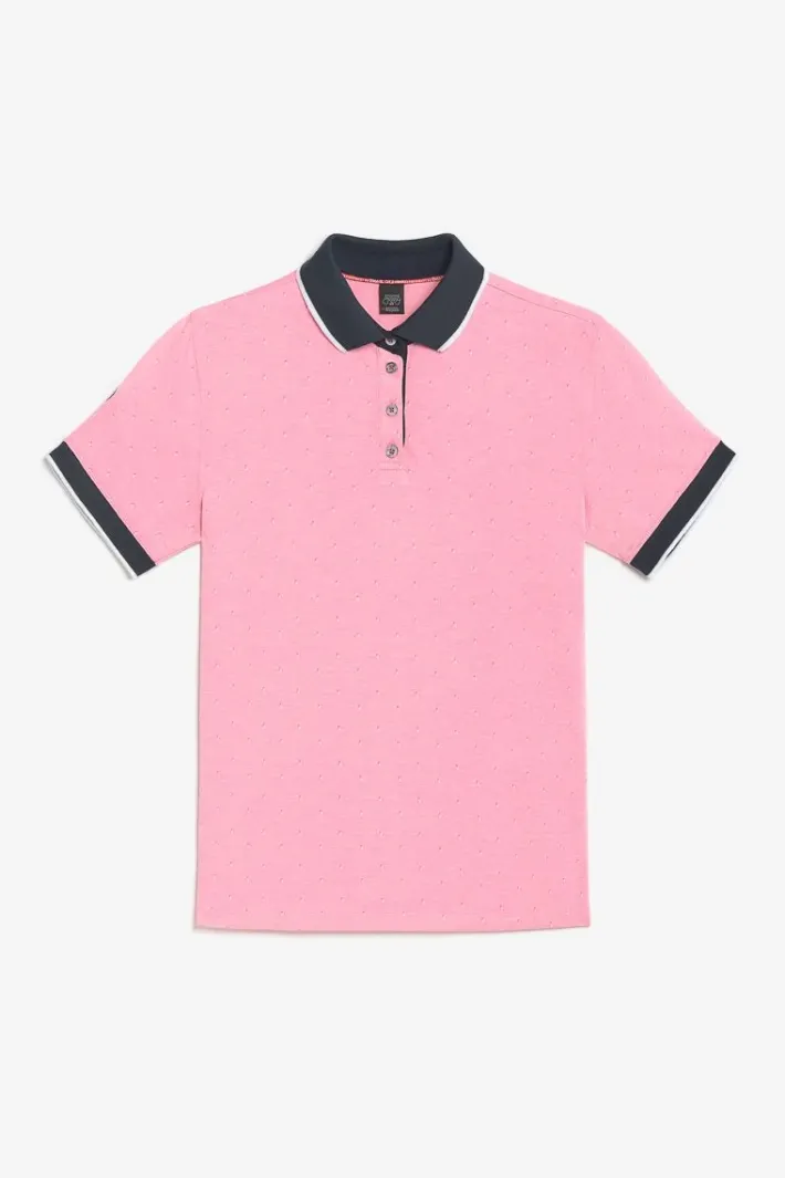 Le Temps des Cerises Polo Novil En Jacquard Rose Pink Clearance
