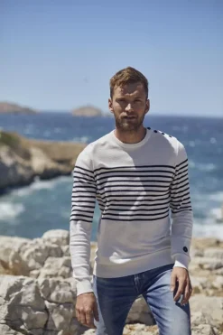 Le Temps des Cerises Pull Loral Mariniere Off White Best Sale