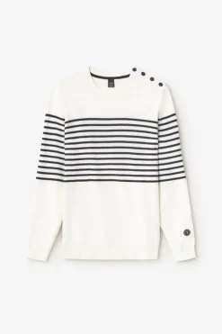 Le Temps des Cerises Pull Loral Mariniere Off White Best Sale