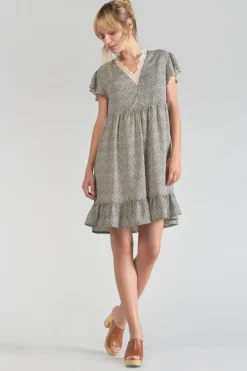 Le Temps des Cerises Robe Aliette A Motif Et Noir Beige Store