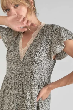 Le Temps des Cerises Robe Aliette A Motif Et Noir Beige Store