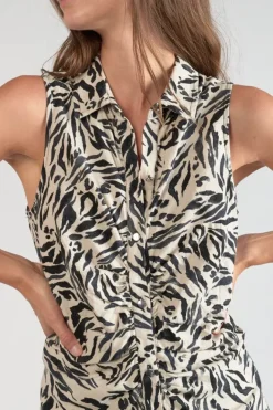 Le Temps des Cerises Robe En Lin Melange Muna A Motif Animalier Zebra Best