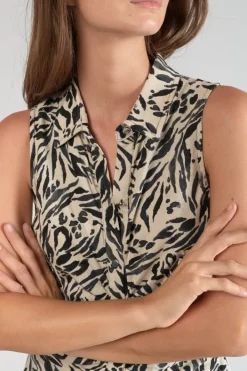 Le Temps des Cerises Robe En Lin Melange Muna A Motif Animalier Zebra Best